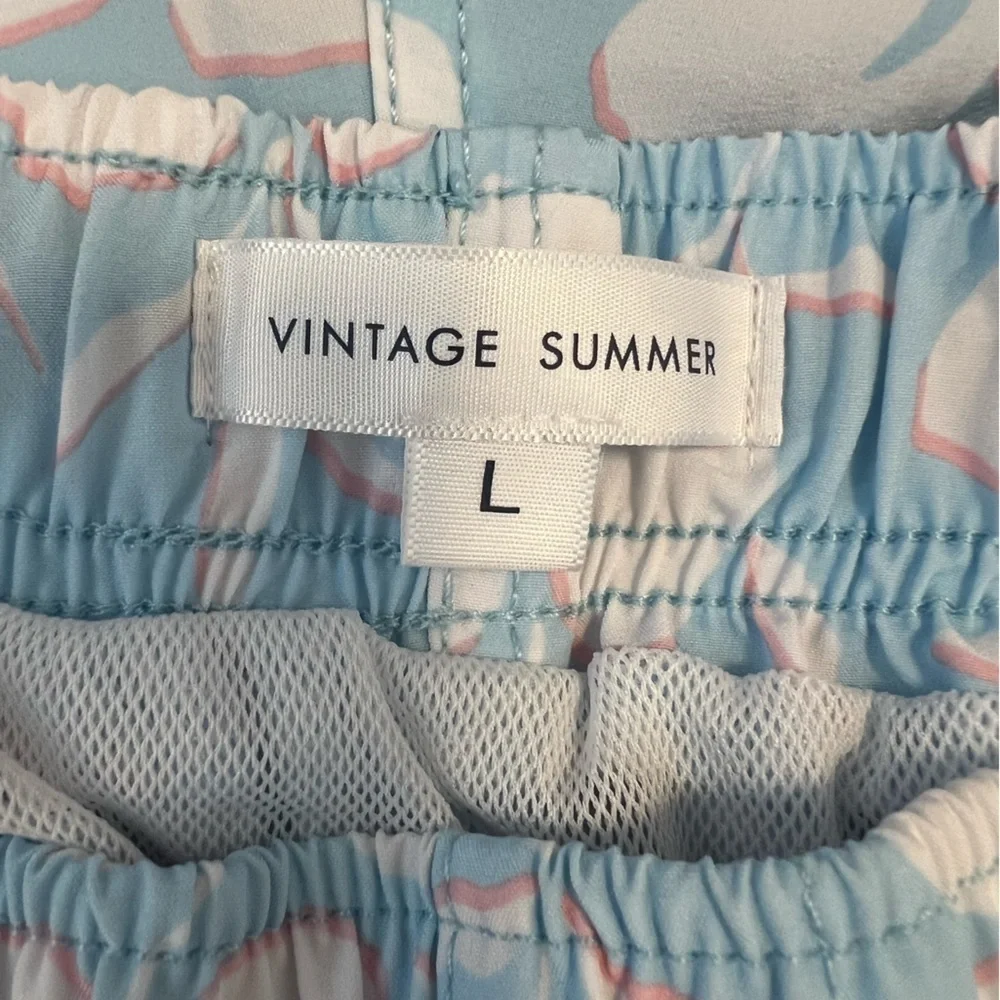 Vintage Summer Floral Print Swim Shorts Size Mens Large Color Blue, Whit…